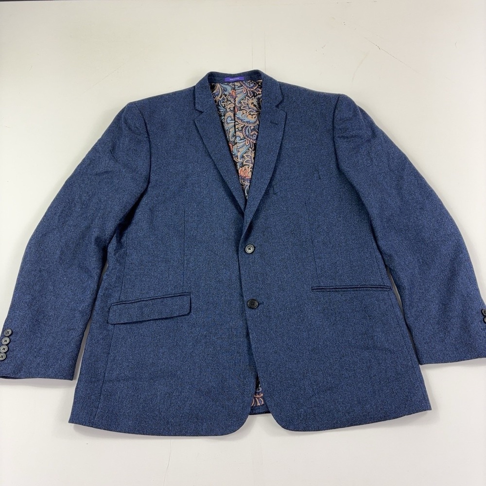 Alan Flusser Blazer Men XL Blue Herringbone Wool Tweed Sport Coat Jacket Paisley